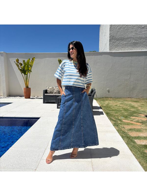 Saia Jeans Feminina Longa - Escura