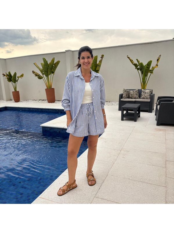 Shorts Feminino Listrado - Azul