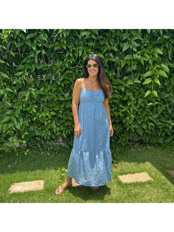 Vestido Feminino Laise com Busto Franzido - Azul Bebê
