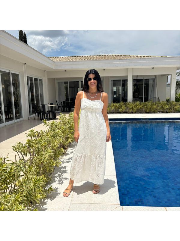 Vestido Feminino Laise com Busto Franzido - Off White