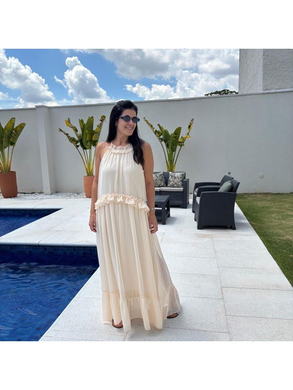 Vestido Feminino Longo Babados - Baunilha