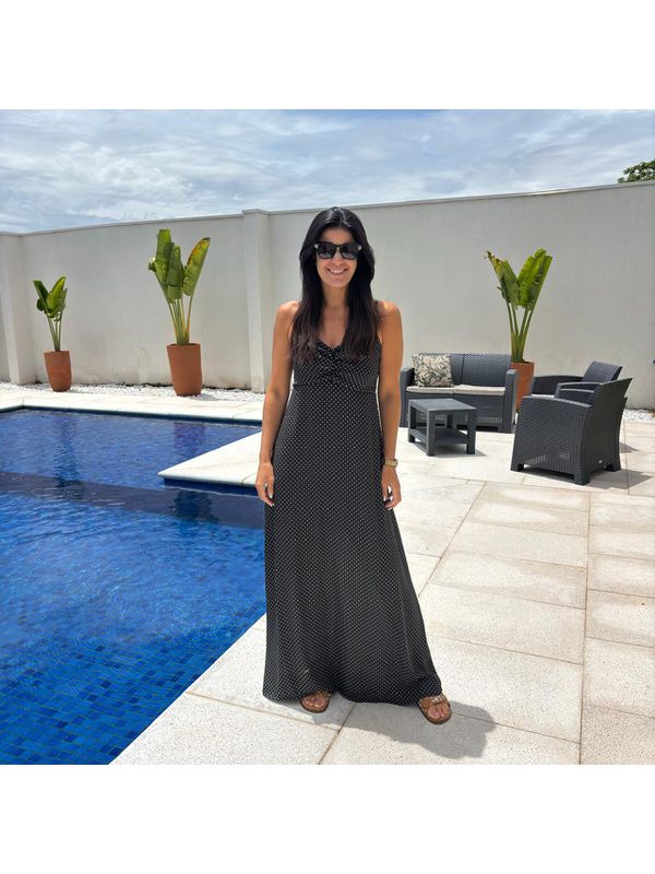 Vestido Feminino Longo Poá - Preto 