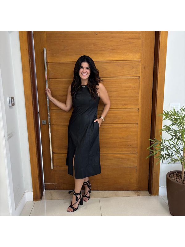 Vestido Feminino Midi PU - Preto