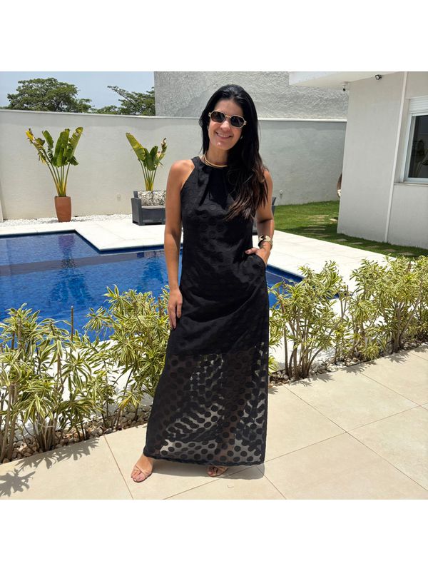 Vestido Feminino Poá Amarração - Preto
