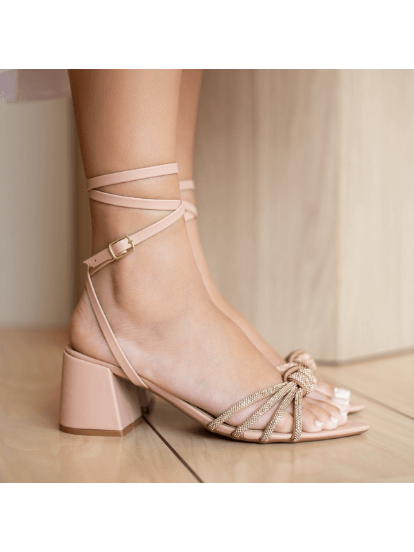 Sandália Salto Bloco Com Brilho Karen Nude - 0000... - Comprou Já