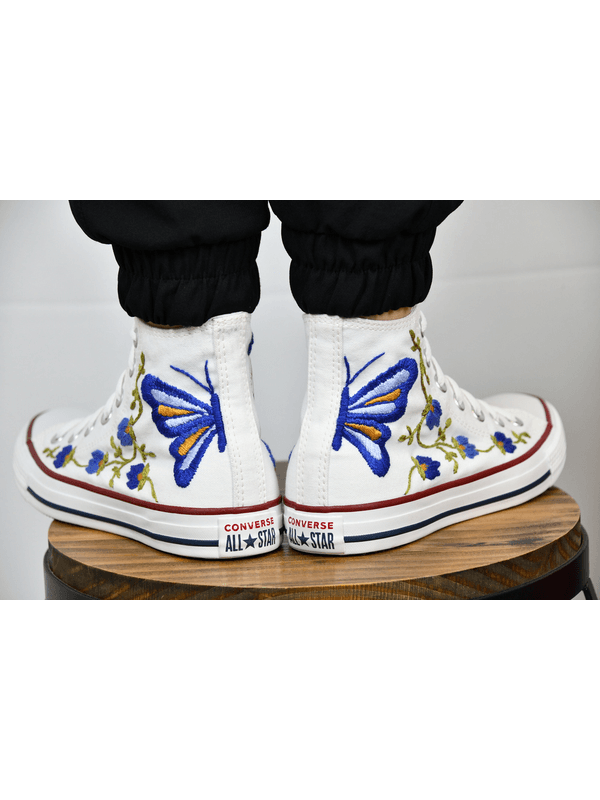 All Star Branco Cano Alto Borboletas e Flores Bordado M o