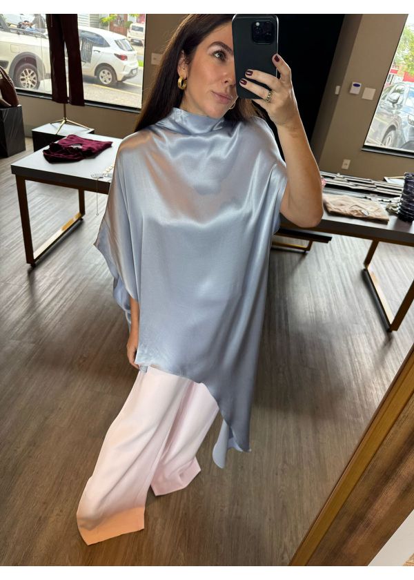 Blusa Kaftan Assimétrica Cetim Azul - NUMERODUE