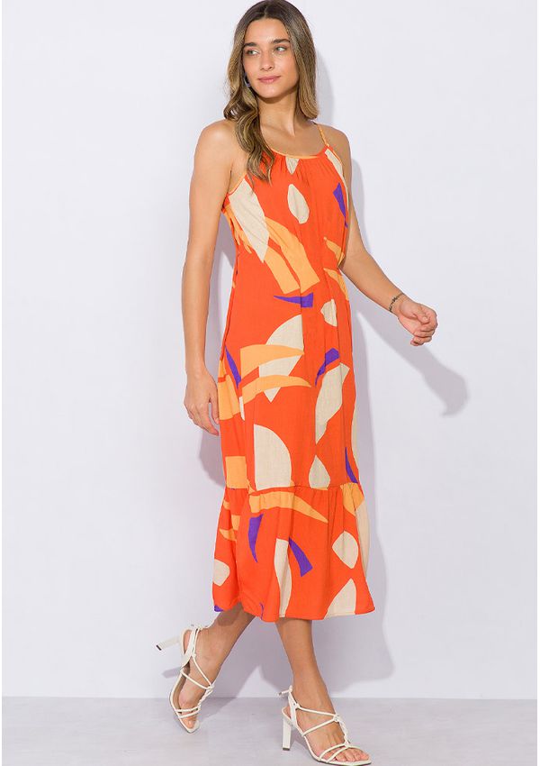 Vestido Midi Estampado Alça