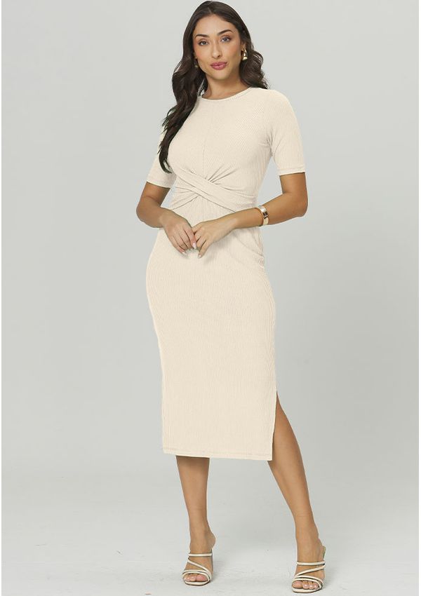 VESTIDO CANELADO MIDI