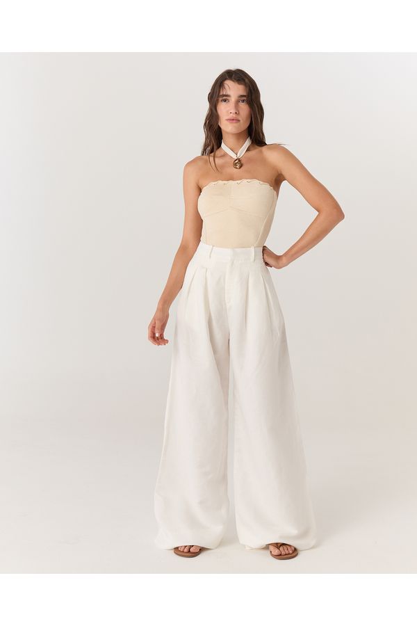 CALÇA ALFAIATARIA PANTALONA DE LINHO OFF WHITE VICKY NEW