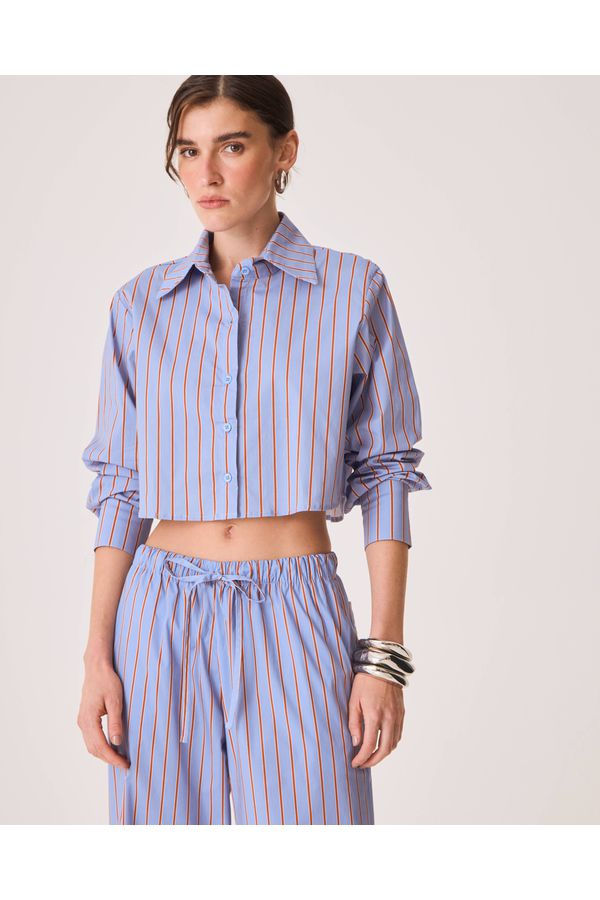 Camisa Cropped Gi Azul Listrado