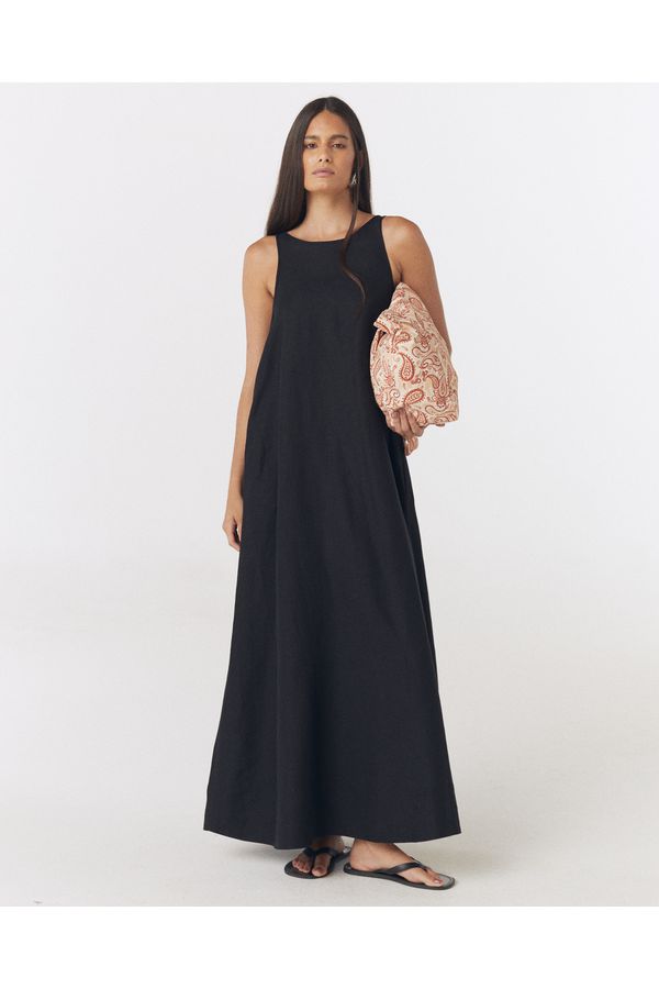 VESTIDO LONGO DE LINHO PRETO LORI 