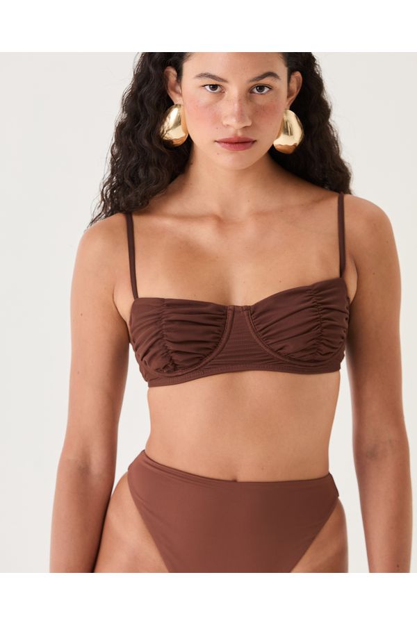TOP BIQUÍNI MEIA TAÇA TULE MARROM LAURA