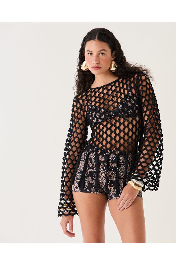 CROPPED MACRAME PRETO ELLE