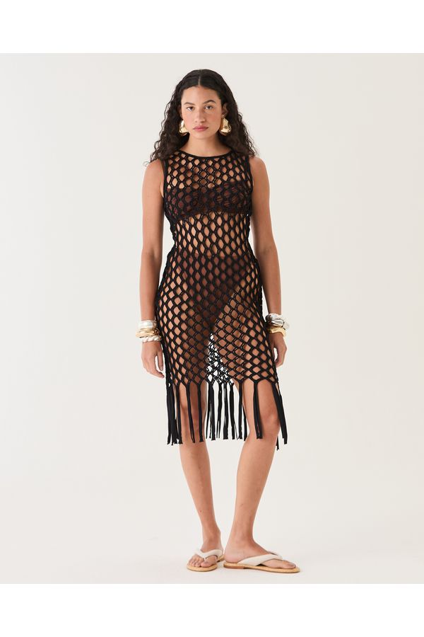 VESTIDO HANNA MIDI MACRAME PRETO 