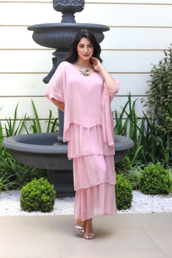 Vestido Naira Seda Italiana Rosa Chiclete - Loja Linho Italiano