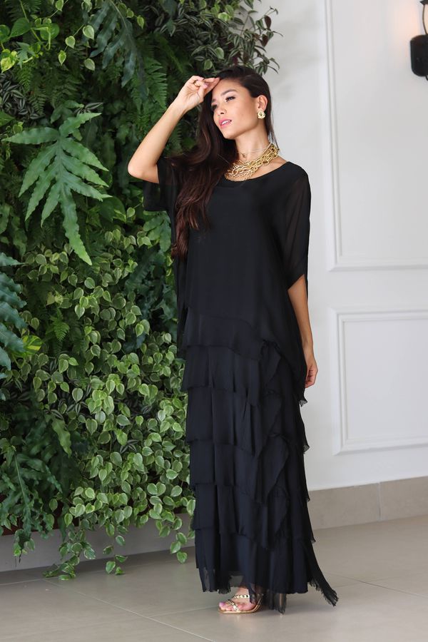 Vestido Pietra Seda Italiana Preto - Loja Linho Italiano