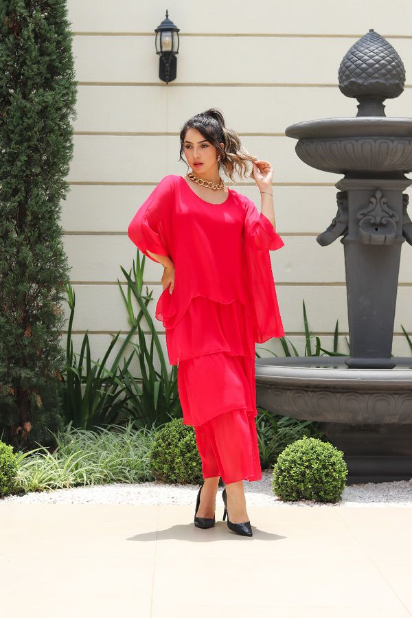 Vestido Naira Seda Italiana Vermelho Morango - Loja Linho Italiano
