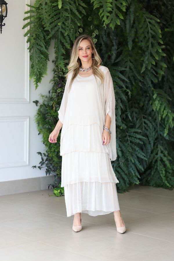 Vestido Naira Seda Italiana Branco - Loja Linho Italiano