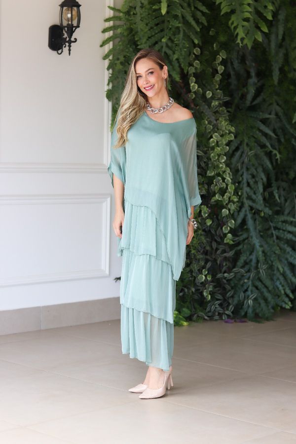 Vestido Naira Seda Italiana Verde Menta - Loja Linho Italiano