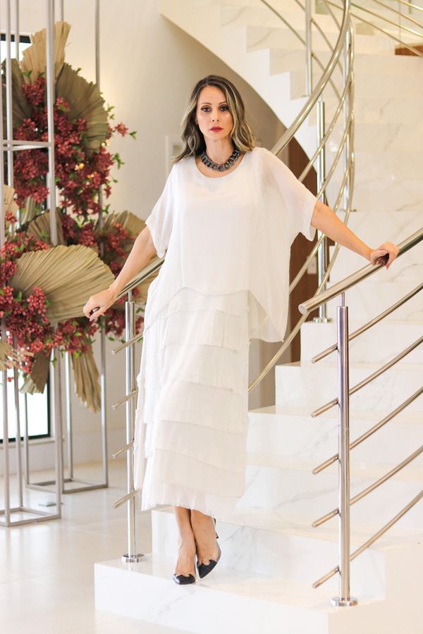 Vestido Pietra Seda Italiana Branco - Loja Linho Italiano