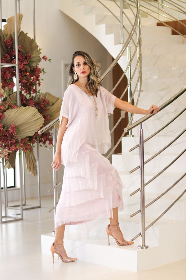 Vestido Pietra Seda Italiana Rosa Bebe - Loja Linho Italiano
