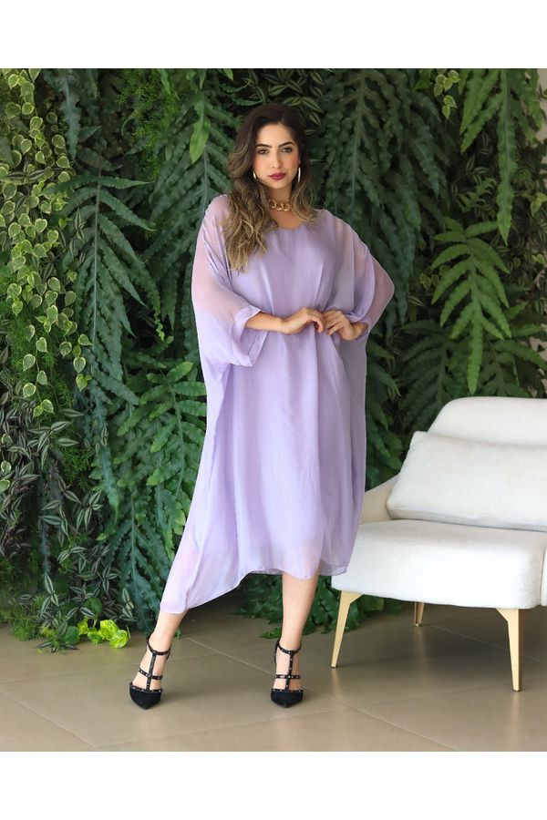 Kaftan Patrícia Seda Italiana Lilás - Loja Linho Italiano