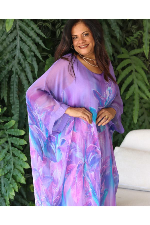 Kaftan Raquel Seda Italiana Lilás - Loja Linho Italiano