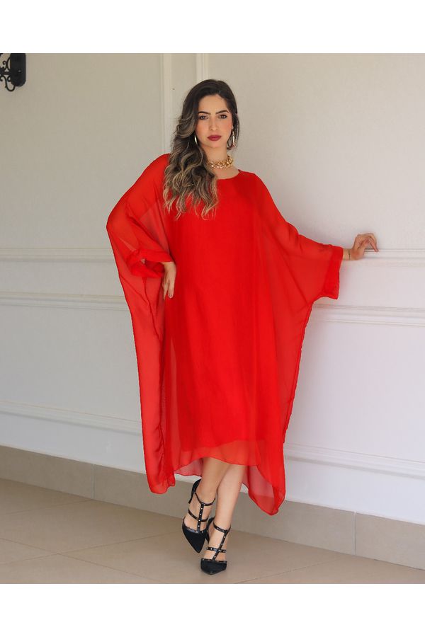 Kaftan Patrícia Seda Italiana Vermelho - Loja Linho Italiano