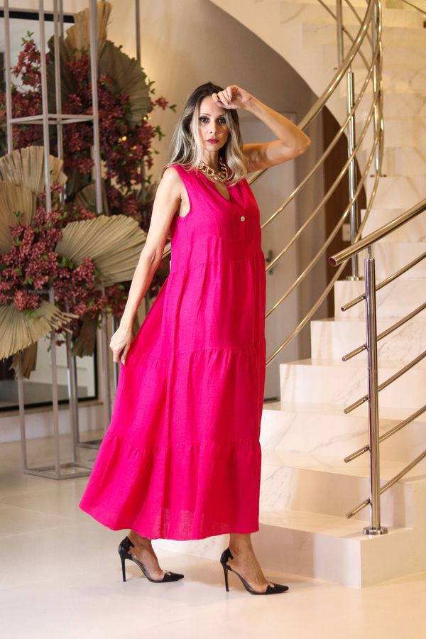 Vestido Débora Linho Italiano Pink - Loja Linho Italiano