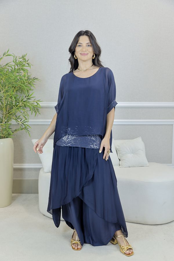 CONJUNTO AMOR PERFEITO MARINHO SEDA ITALIANA - Loja Linho Italiano