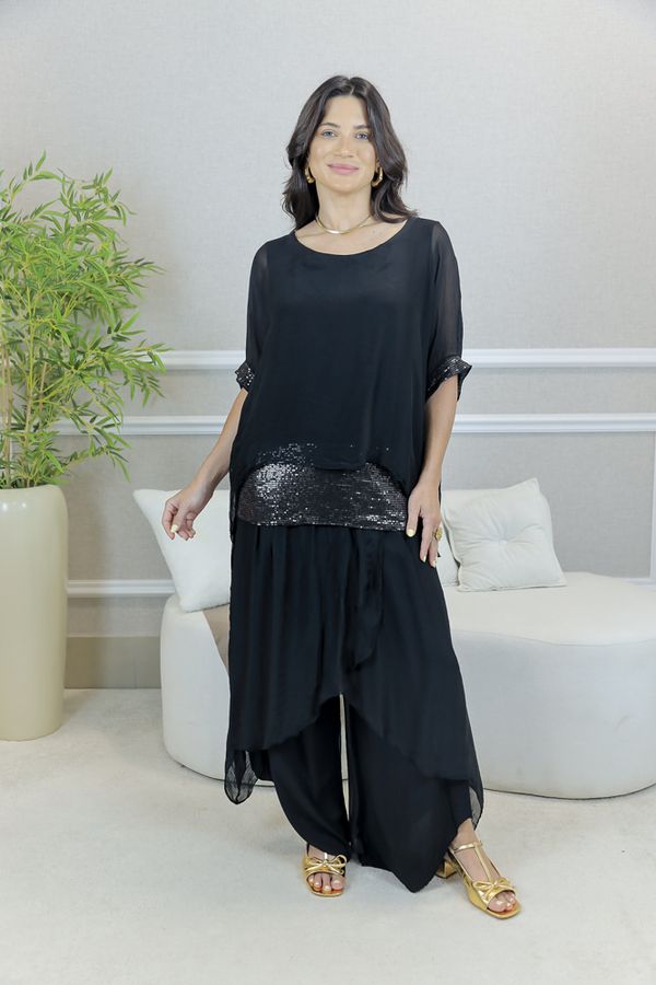 CONJUNTO AMOR PERFEITO PRETO SEDA ITALIANA - Loja Linho Italiano