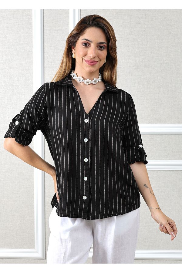 Camisa Celia Linho Italiano Preto - Loja Linho Italiano