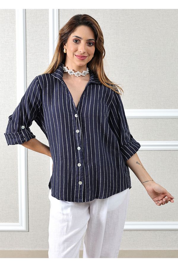 Camisa Celia Linho Italiano Azul Marinho - Loja Linho Italiano
