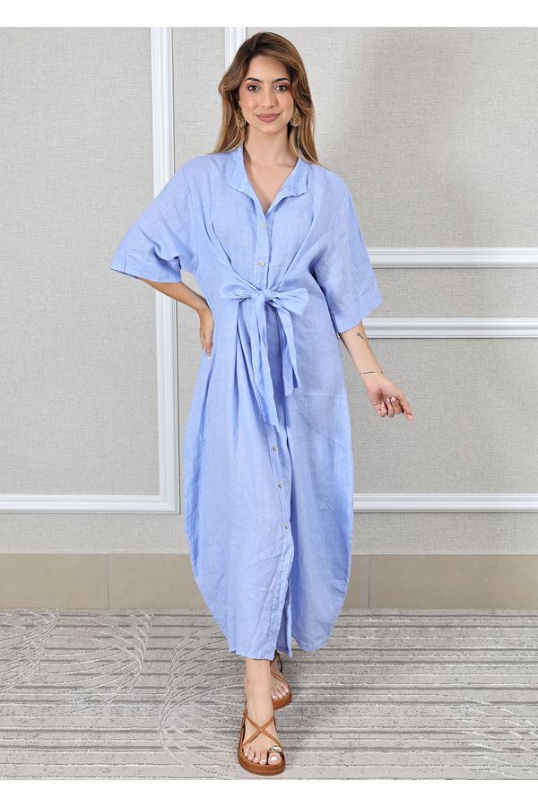 Chemise Sabrina Linho Italiano Azul Hortência - Loja Linho Italiano