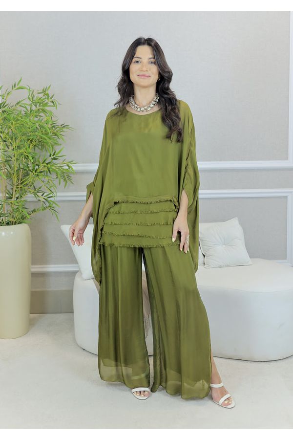 CONJUNTO ZINIA PISTACHE SEDA ITALIANA - Loja Linho Italiano