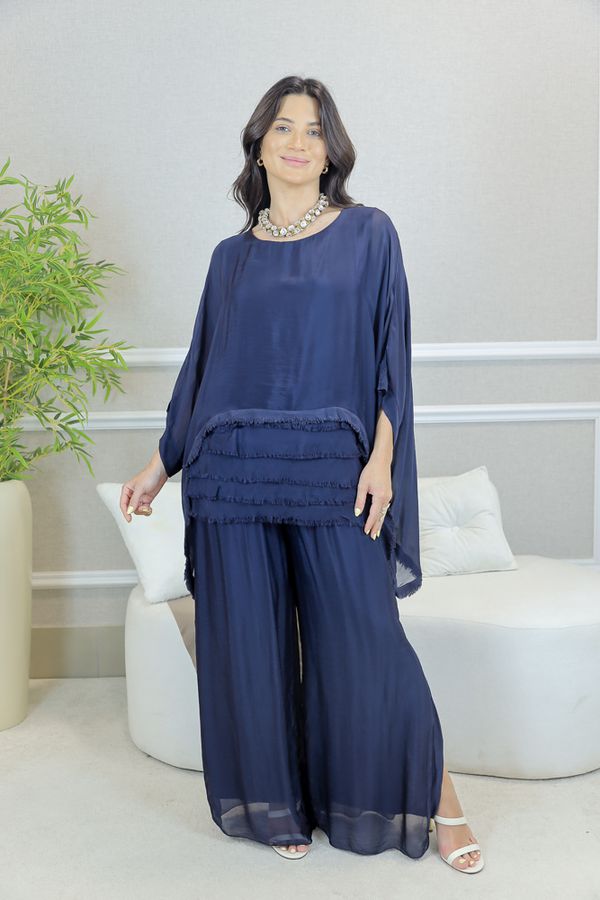 CONJUNTO ZINIA MARINHO SEDA ITALIANA - Loja Linho Italiano