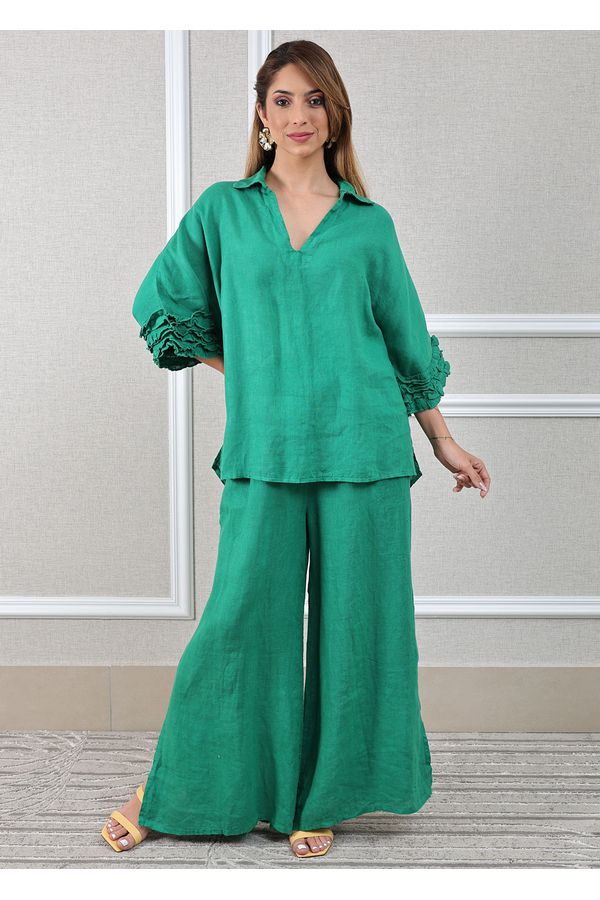 Conjunto Eduarda Linho Italiano Verde Bandeira - Loja Linho Italiano