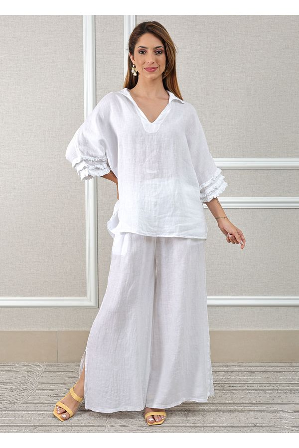 Conjunto Eduarda Linho Italiano Branco - Loja Linho Italiano