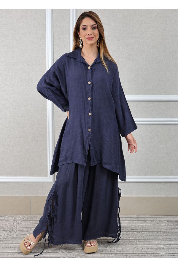 Conjunto Flora Linho Italiano Azul Marinho - Loja Linho Italiano