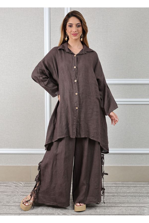 Conjunto Flora Linho Italiano Marrom - Loja Linho Italiano