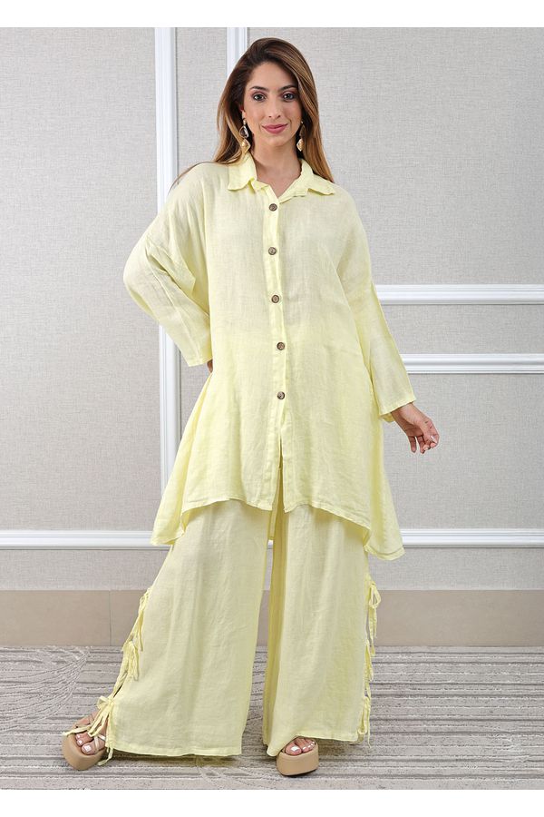 Conjunto Flora Linho Italiano Amarelo - Loja Linho Italiano