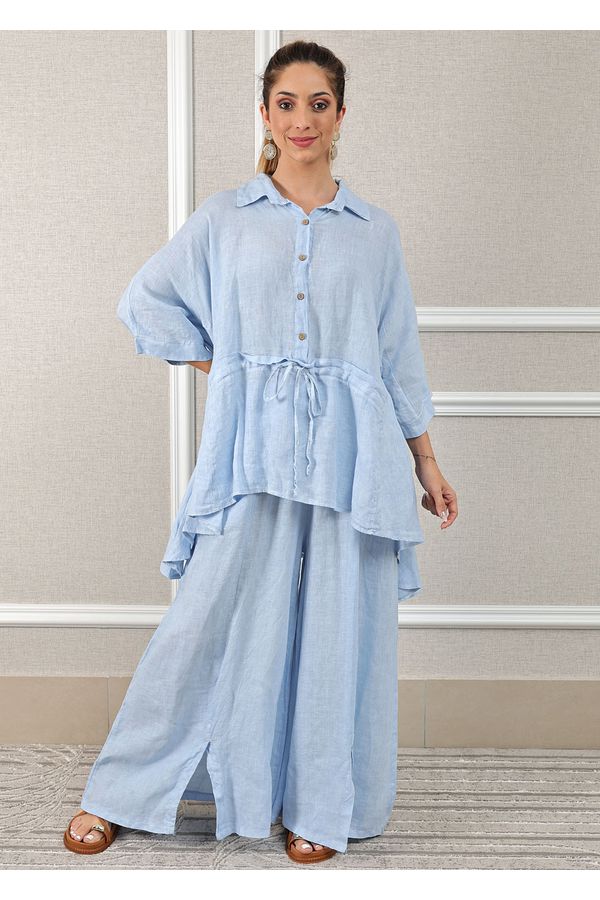 Conjunto Fatima Linho Italiano Azul Bebe - Loja Linho Italiano