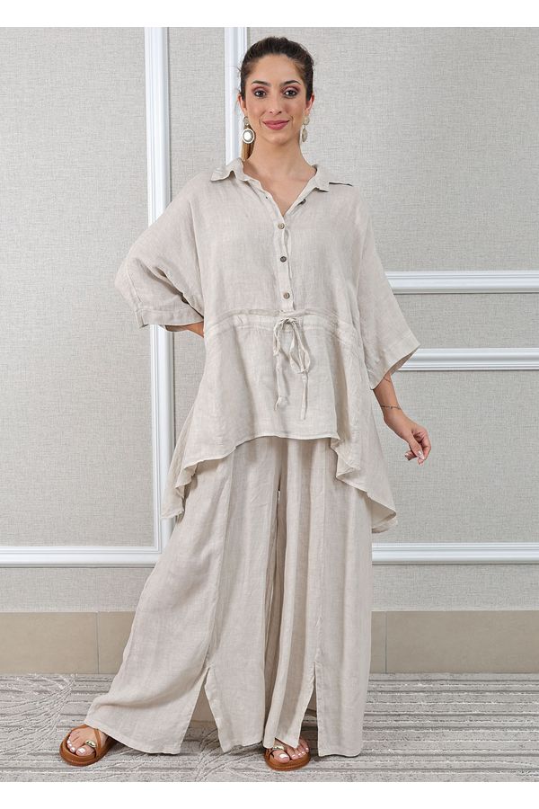 Conjunto Fatima Linho Italiano Bege - Loja Linho Italiano