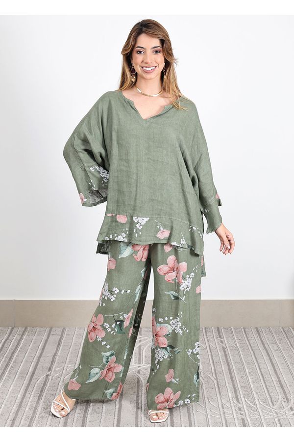 Conjunto Sophie Linho Italiano Verde Militar - Loja Linho Italiano