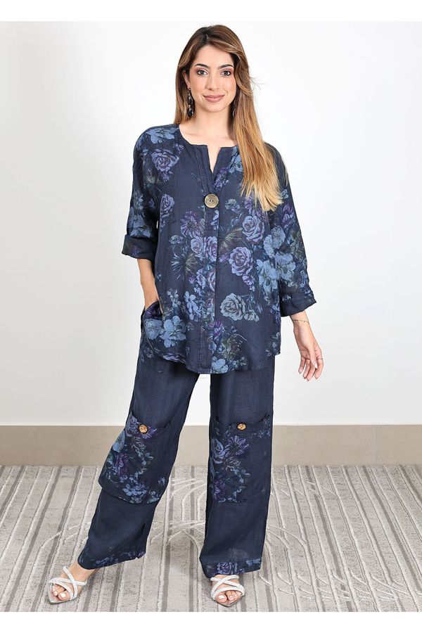 Conjunto Jaqueline Linho Italiano Azul Marinho - Loja Linho Italiano