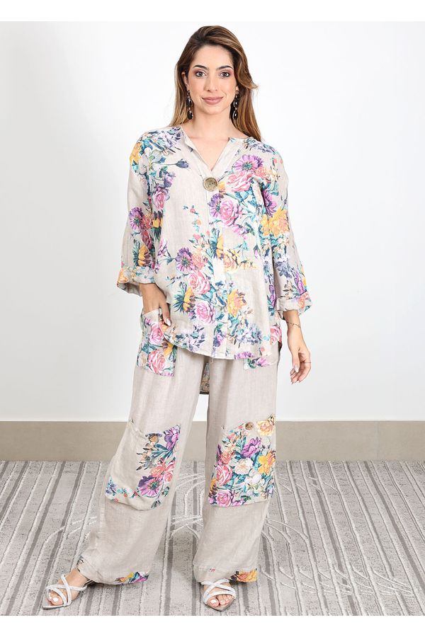 Conjunto Jaqueline Linho Italiano Bege - Loja Linho Italiano