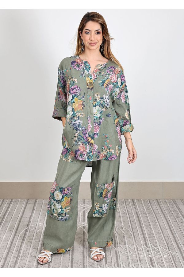 Conjunto Jaqueline Linho Italiano Verde Militar - Loja Linho Italiano