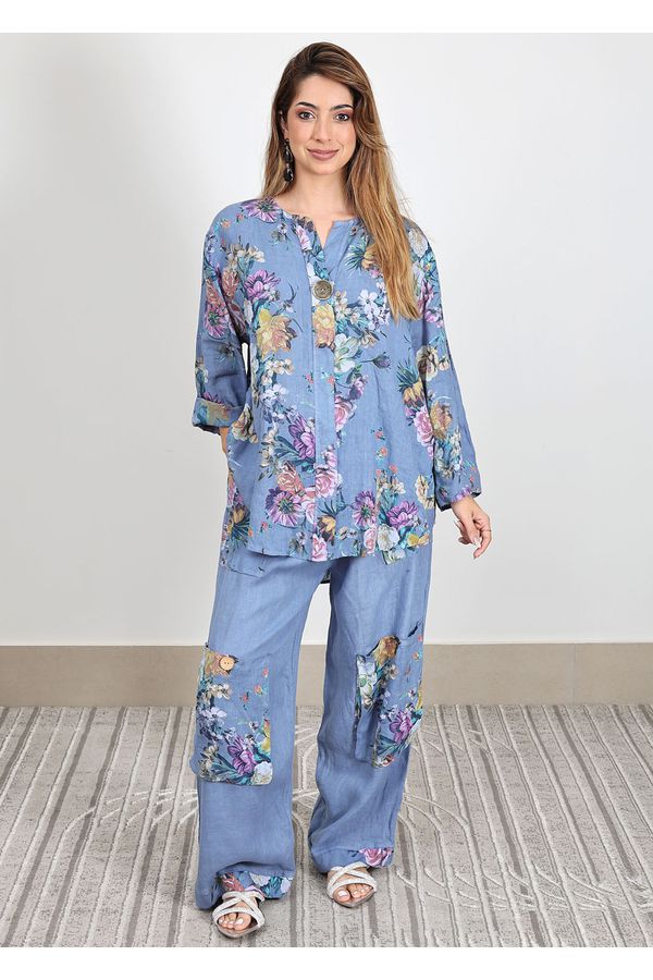 Conjunto Jaqueline Linho Italiano Azul Hortência - Loja Linho Italiano