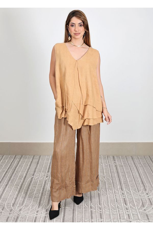 Conjunto Cristina Linho Italiano Caramelo - Loja Linho Italiano